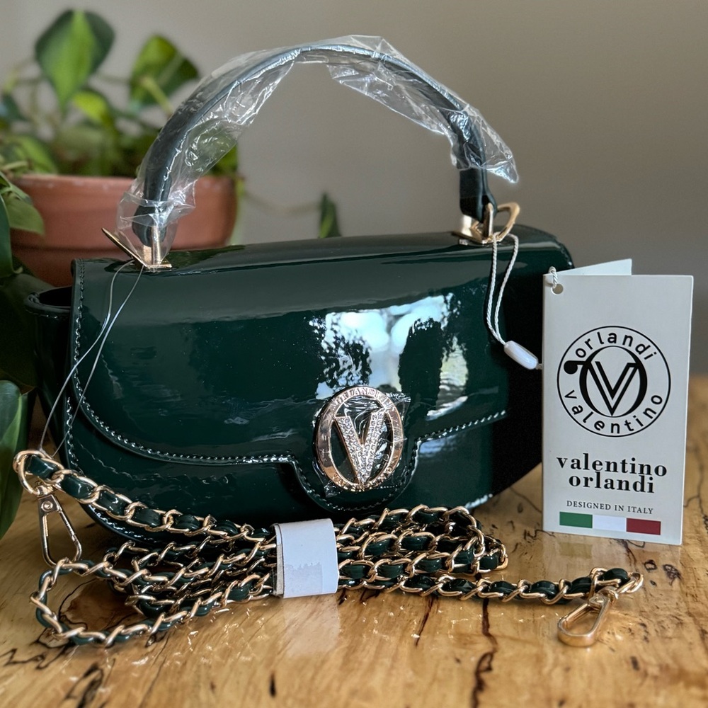 NWT Valentino Orlandi Forest Green Top Handle Bag w/ Crossbody Strap